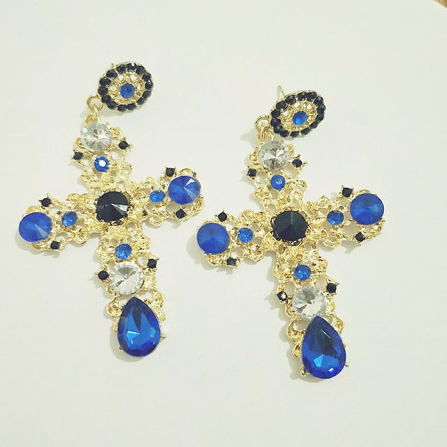 NEW ARRIVAL! Vintage Black Cross Drop Earrings for Women - Baroque Bohemian Large Earrings