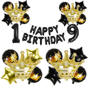 Black & Gold Crown Number Balloons -Birthday Photoshoot Balloons - Milestones Celebration balloons