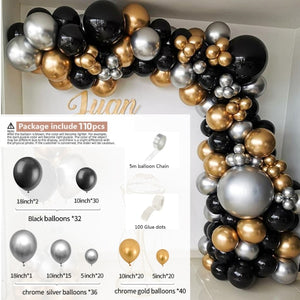 Black & Gold Balloon Garland - Silver Gold Balloons Garland Kit - Black Balloon Garland