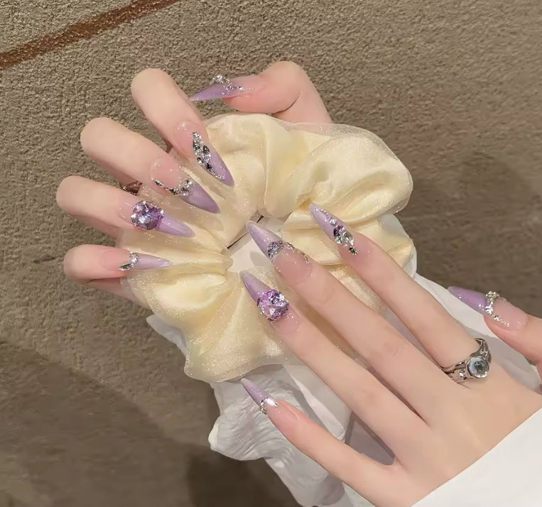 Korean Glass Jelly Nails - French Lavender Luxury Press-on Nails