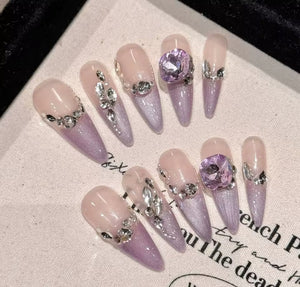 Korean Glass Jelly Nails - French Lavender Luxury Press-on Nails