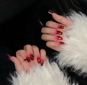 Red Glitter & Crystals Square Nails , Luxury Press-on Nails, Long Short Press-on Nails
