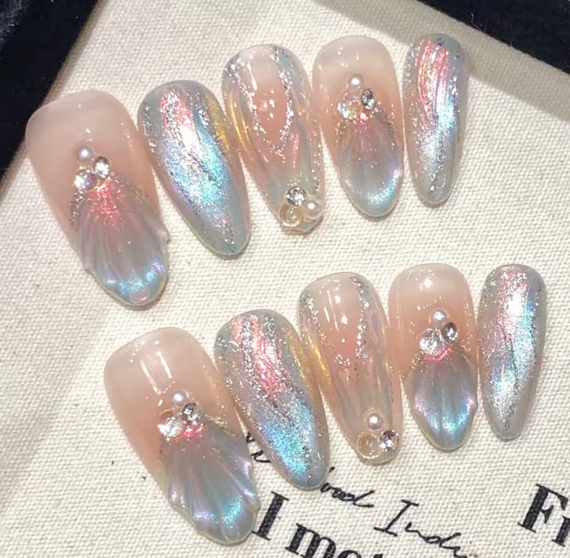 Maroon Religious Art Luxury Press-on Nails, Pointed Oval Medium