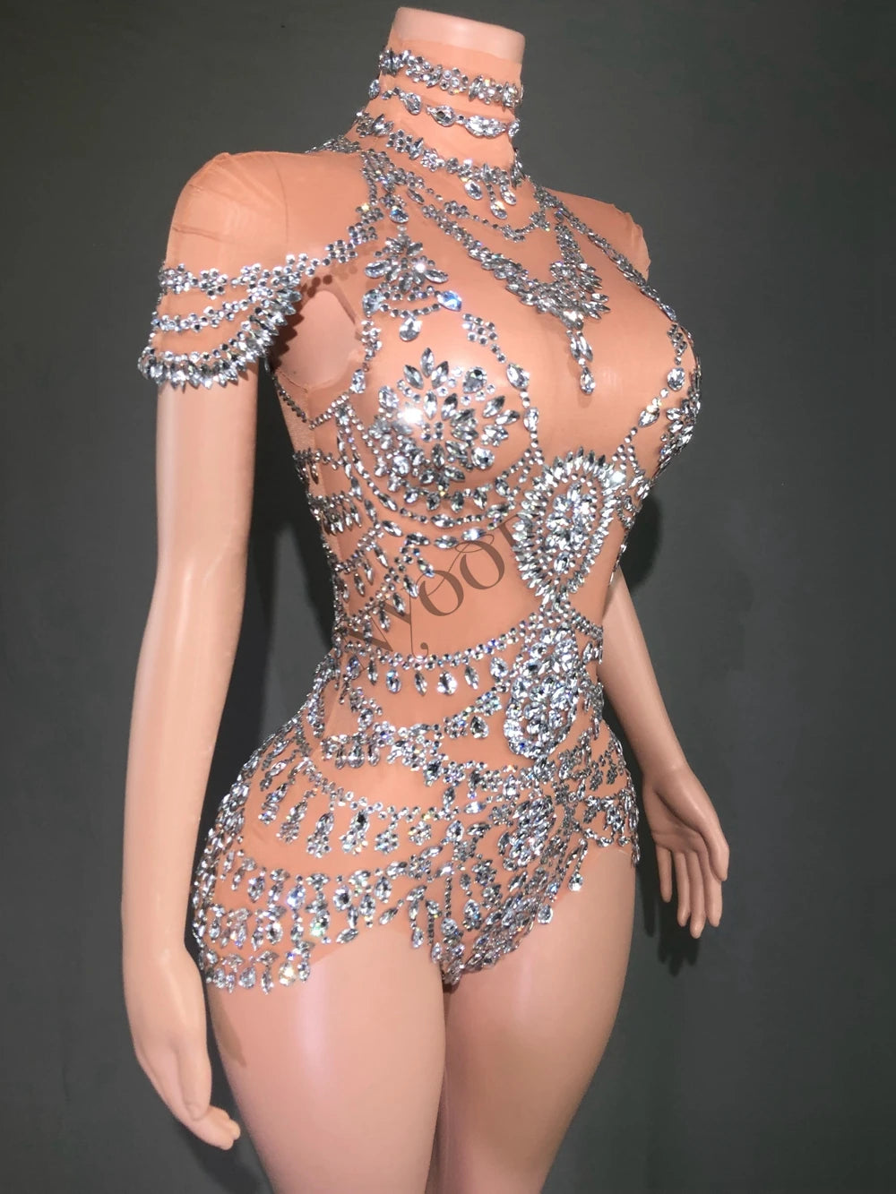 Life of a Showgirl Costume - Rhinestone Sheer Nude Showgirl Bodysuit - Swiftie Showgirl Costume