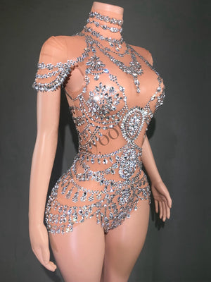 Life of a Showgirl Costume - Rhinestone Sheer Nude Showgirl Bodysuit - Swiftie Showgirl Costume