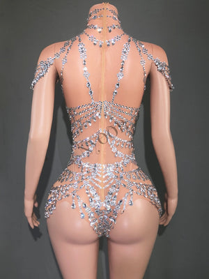 Life of a Showgirl Costume - Rhinestone Sheer Nude Showgirl Bodysuit - Swiftie Showgirl Costume