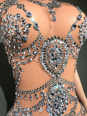 Life of a Showgirl Costume - Rhinestone Sheer Nude Showgirl Bodysuit - Swiftie Showgirl Costume