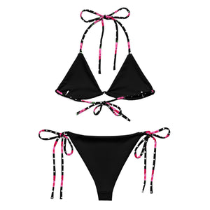 Pink Rose Floral & Black & White Polka Dot String Bikini - Betsy Inspired Bikini
