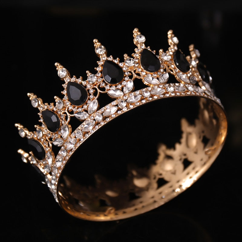 Midnight Blossom Tiara Crown in Gold with Black Gems – The Bullish Store