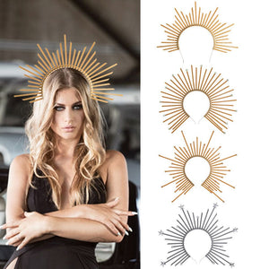 Baroque Spike Halo Crown - Gold Goddess Headdress, Gold Queen Halo Headdress - Saint Halo