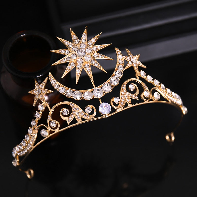 Celestial Rhinestone Crown - Sun & Moon Crown Tiara - Witchy Crown