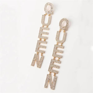 NEW ARRIVAL- Queen Rhinestone Dangle Earrings, Queen Drop Earrings, Royal Dangle Earrings, Exaggerated Earrings