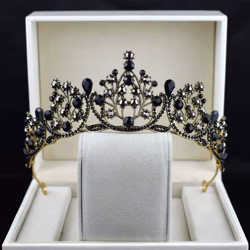 Black & Gold Crown - Black Diamond Tiara - Birthday Queen Crown - Baroque Crown