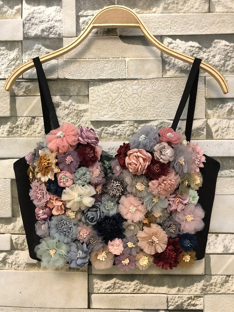 Wildflower Bustier, Floral Corselet, 3D Wildflower Bustier, Black Floral Bustier