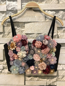 Wildflower Bustier, Floral Corselet, 3D Wildflower Bustier, Black Floral Bustier