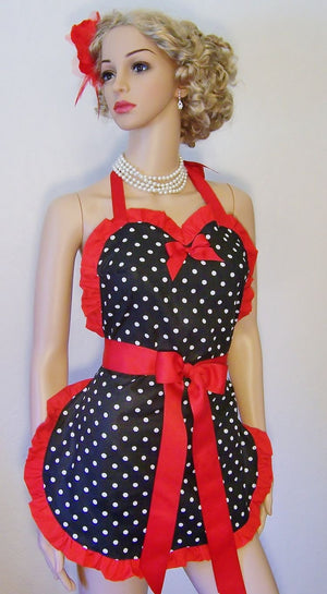 Polka Dot Apron, Retro Apron, Hostess Apron, Designer Apron, Sexy Apron, Pin Up Apron