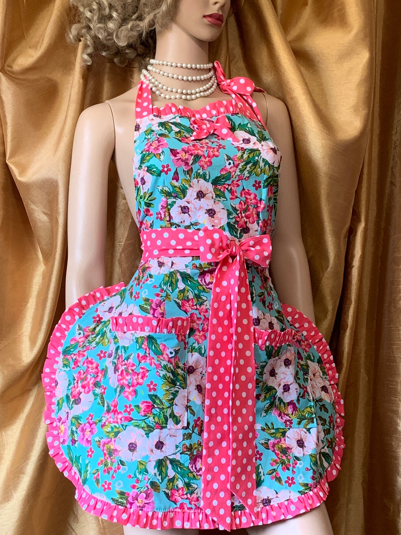 Shabby Chic Apron, Floral Hostess Apron, Designer Apron, Cute Sexy Apron