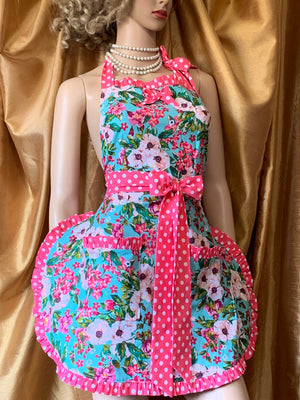 Shabby Chic Apron, Floral Hostess Apron, Designer Apron, Cute Sexy Apron