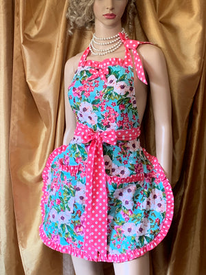 Shabby Chic Apron, Floral Hostess Apron, Designer Apron, Cute Sexy Apron