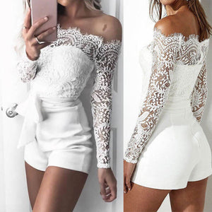 White Lace Off Shoulder Bodysuit - Beach Bride - Lace Long Sleeve Bodysuit,