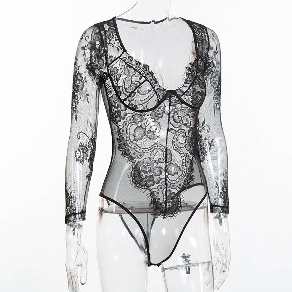 NEW ITEM - Royal Vintage Lace & Sheer Mesh Long Sleeve Stretchy Bodysuit, PLUS SIZES, Birthday Photoshoot