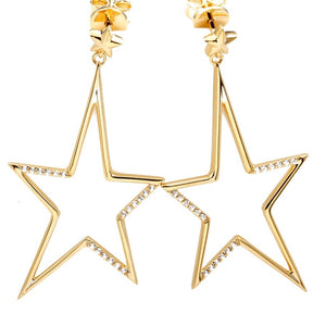 Natural Genuine Diamond 18k Gold Drop STAR Earrings - Pentagram Star Fine Jewelry
