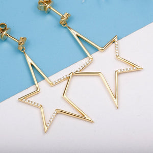 Natural Genuine Diamond 18k Gold Drop STAR Earrings - Pentagram Star Fine Jewelry