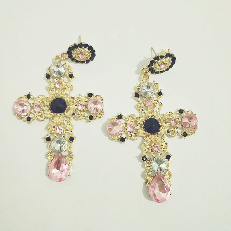 NEW ARRIVAL! Vintage Black Cross Drop Earrings for Women - Baroque Bohemian Large Earrings