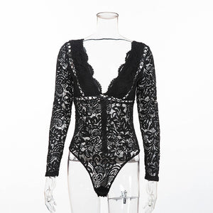 Long Sleeve Lace Bodysuit - Black Lace Bodysuit - White Lace Bodysuit - Wine Lace Bodysuit