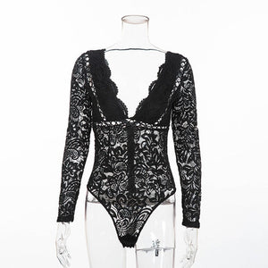 FULL FIGURE Long Sleeve Lace Bodysuit -Plus Size Black Lace Bodysuit -Full Figure White Lace Bodysuit - Plus Size Bodysuits