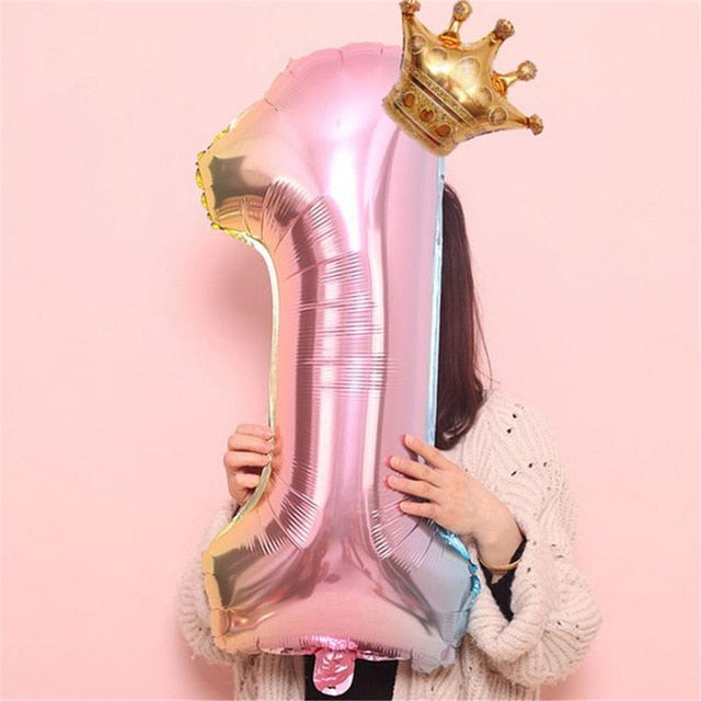 Large PINK Crown Balloon, Birthday Balloons, Large PINK Number Balloons