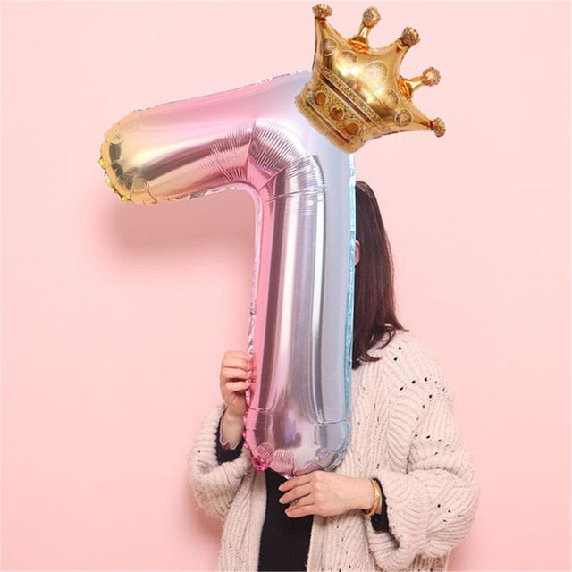 Large PINK Crown Balloon, Birthday Balloons, Large PINK Number Balloons