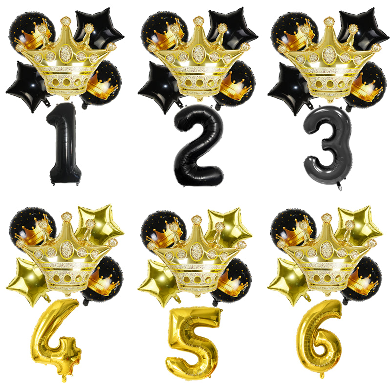 Black & Gold Crown Number Balloons -Birthday Photoshoot Balloons - Milestones Celebration balloons