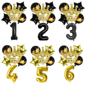 Black & Gold Crown Number Balloons -Birthday Photoshoot Balloons - Milestones Celebration balloons