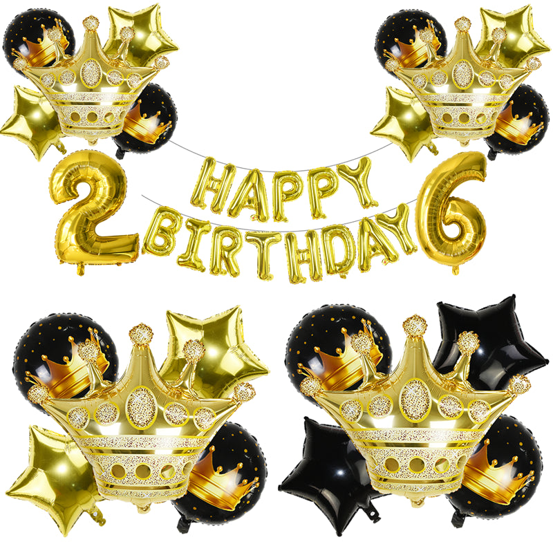 Black & Gold Crown Number Balloons -Birthday Photoshoot Balloons - Milestones Celebration balloons