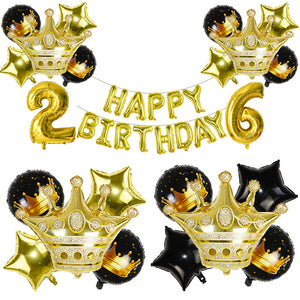 Black & Gold Crown Number Balloons -Birthday Photoshoot Balloons - Milestones Celebration balloons