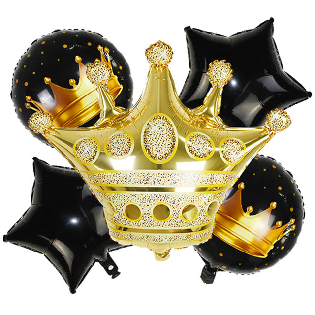 Black & Gold Crown Number Balloons -Birthday Photoshoot Balloons - Milestones Celebration balloons
