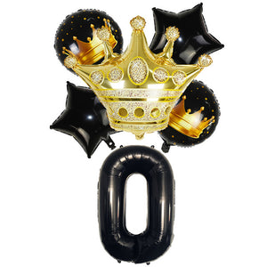 Black & Gold Crown Number Balloons -Birthday Photoshoot Balloons - Milestones Celebration balloons