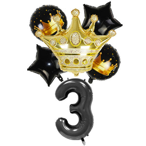 Black & Gold Crown Number Balloons -Birthday Photoshoot Balloons - Milestones Celebration balloons