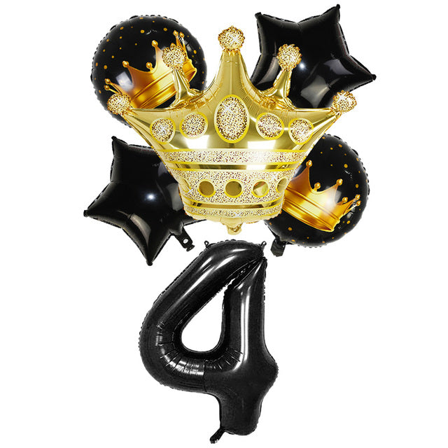 Black & Gold Crown Number Balloons -Birthday Photoshoot Balloons - Milestones Celebration balloons