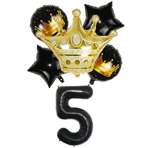 Black & Gold Crown Number Balloons -Birthday Photoshoot Balloons - Milestones Celebration balloons