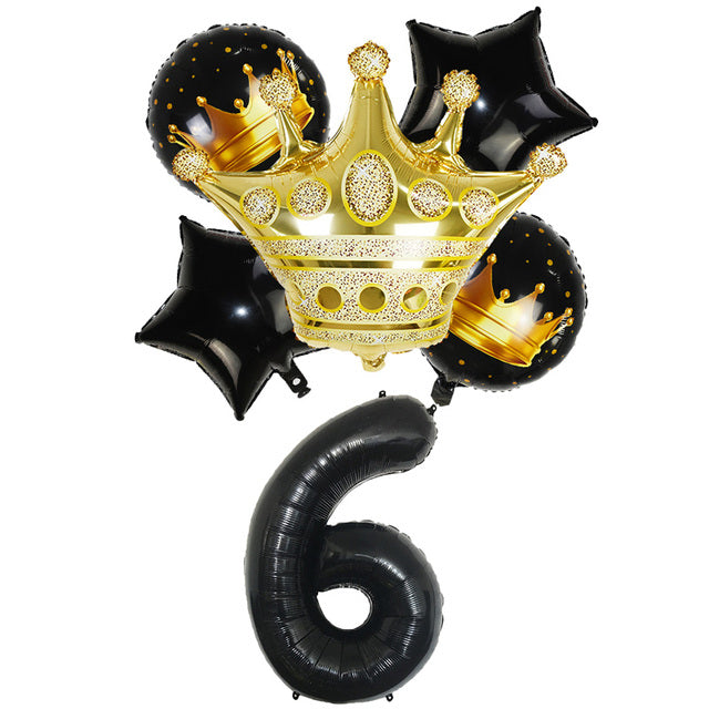 Black & Gold Crown Number Balloons -Birthday Photoshoot Balloons - Milestones Celebration balloons