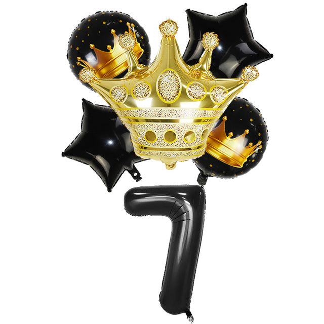 Black & Gold Crown Number Balloons -Birthday Photoshoot Balloons - Milestones Celebration balloons