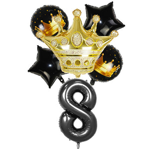 Black & Gold Crown Number Balloons -Birthday Photoshoot Balloons - Milestones Celebration balloons