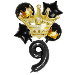 Black & Gold Crown Number Balloons -Birthday Photoshoot Balloons - Milestones Celebration balloons