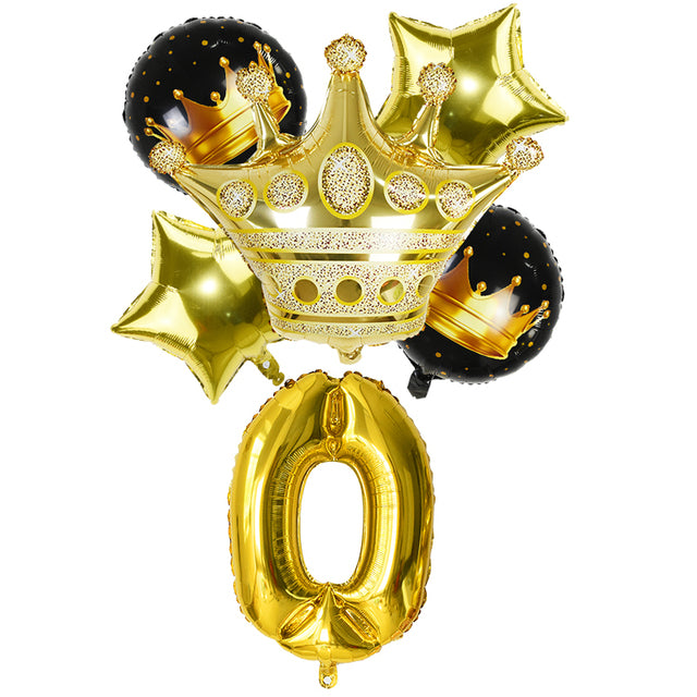 Black & Gold Crown Number Balloons -Birthday Photoshoot Balloons - Milestones Celebration balloons