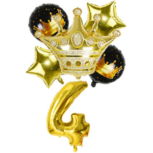 Black & Gold Crown Number Balloons -Birthday Photoshoot Balloons - Milestones Celebration balloons