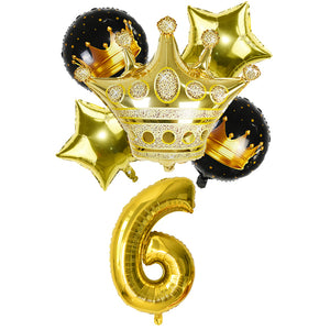 Black & Gold Crown Number Balloons -Birthday Photoshoot Balloons - Milestones Celebration balloons
