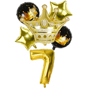 Black & Gold Crown Number Balloons -Birthday Photoshoot Balloons - Milestones Celebration balloons