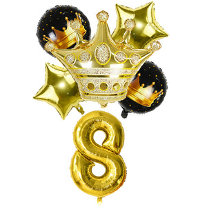 Black & Gold Crown Number Balloons -Birthday Photoshoot Balloons - Milestones Celebration balloons
